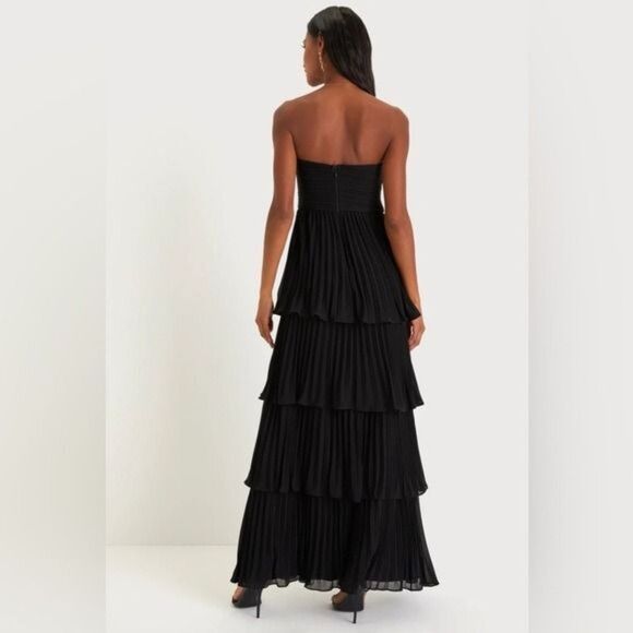 Lulus Seriously Sensational Black Strapless Tiered Maxi Dress Size Medium NEW - Picture 10 of 12